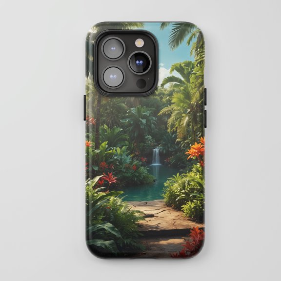 Tropical Waterfall Jungle For All iPhone Series Protective Phone Case Vibrant Nature Design Green Blue Multi-color