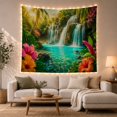 thumbnail image 1 of Tropical Waterfall Oasis with Hibiscus Flowers in a Secluded Pool, Peaceful Boho for Nature Lovers, Vibrant Tropical Art Decor, Birthday Gift, Tapestry Wall Hanging for Bedroom and Living Room, 1 of 3