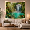 thumbnail image 1 of Tropical Waterfall With Pink Flowers, Peaceful Photographic Style for Nature Lovers, Nature Wall Art, Housewarming Gift Tapestry Wall Hanging for Bedroom and Living Room, 1 of 7