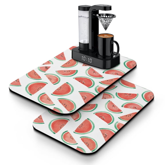 Tropical Watermelon Coffee Maker Mat 2-Pack - Reusable Absorbent Counter Mat for Bar Accessories, Geometric Watermelon Design