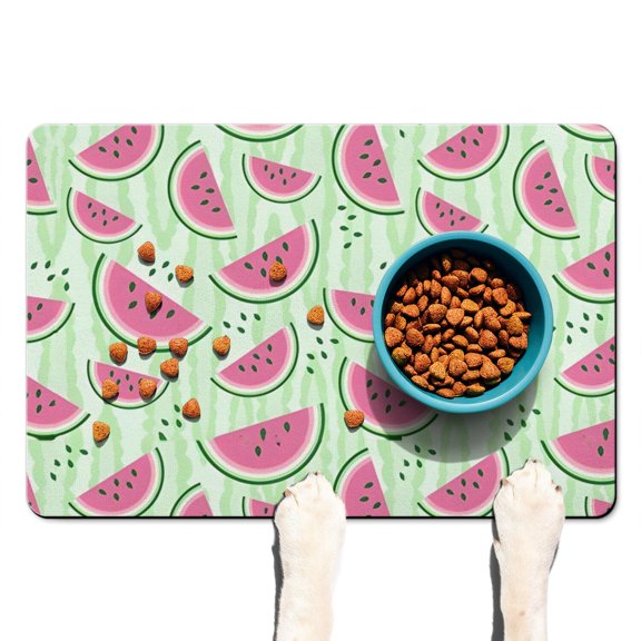 Tropical Watermelon Dog Feeding Mat - Non-Slip, Absorbent Pet Food Mat with Watermelon Print, Multi-Layer Waterproof Design for Summer