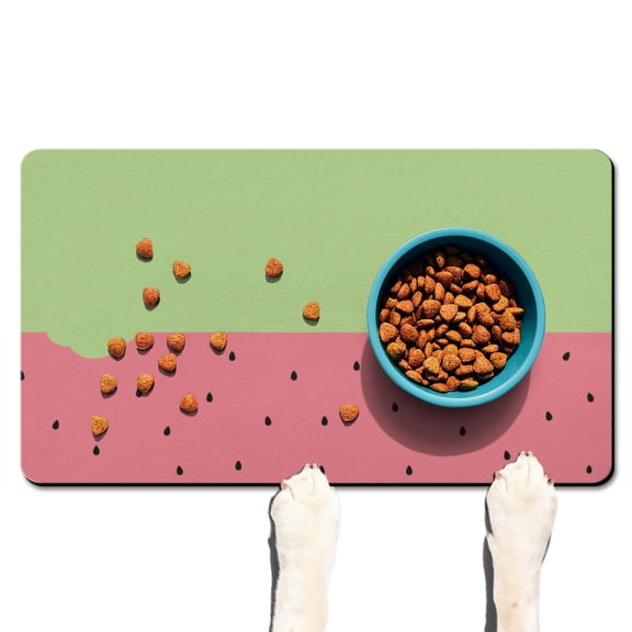 Tropical Watermelon Dog Feeding Mat - Non-Slip, Absorbent Pet Food Mat with Watermelon Print, Multi-Layer Waterproof Design for Summer