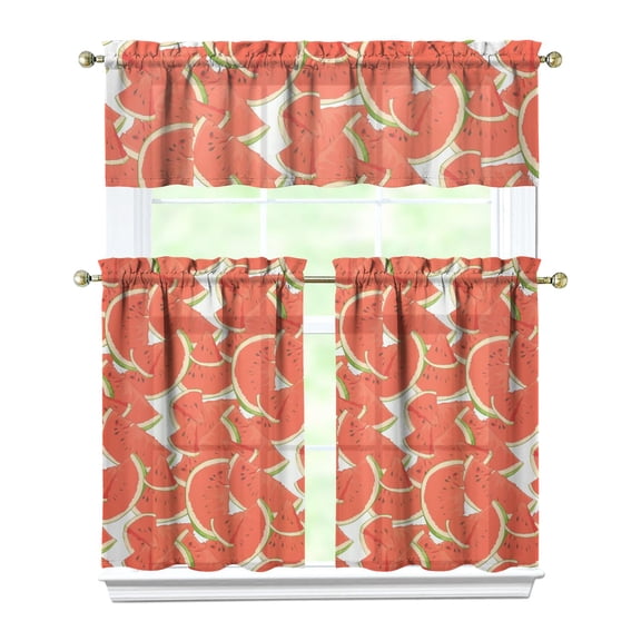 Tropical Watermelon Kitchen Curtains Set with Summer Fruit Pattern, Cute Sunshine and Beach Theme Tier and Valance, Fresh Aesthetic Drapes for Summer Party Kitchen Decor