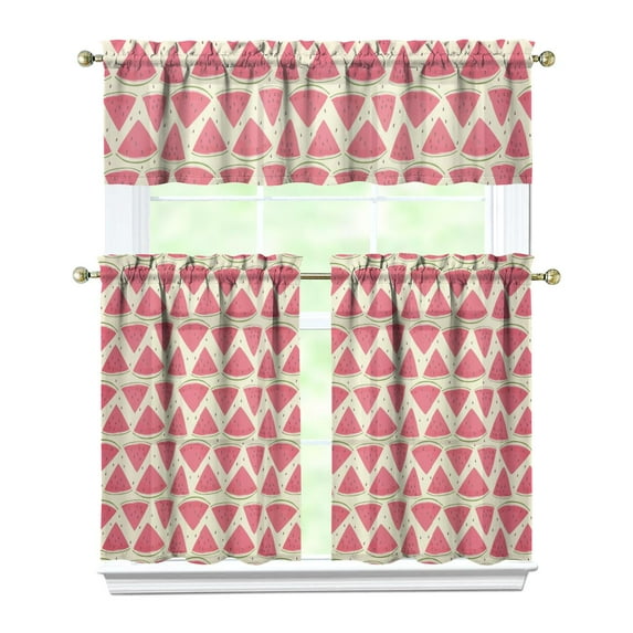 Tropical Watermelon Kitchen Curtains Set with Summer Fruit Pattern, Cute Sunshine and Beach Theme Tier and Valance, Fresh Aesthetic Drapes for Summer Party Kitchen Decor