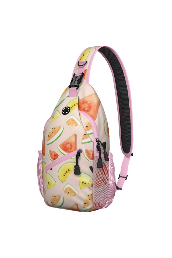Tropical Watermelon Pattern Travel Sling Backpack, Lightweight and Durable Crossbody Bag with Fresh Geometric Summer Fruit Print, Cute and Fashionable for Watermelon Enthusiasts