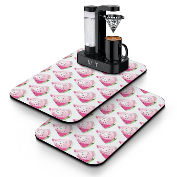 Tropical Watermelon Print 2pcs Absorbent Coffee Pad - Non-Slip Kitchen Mat for Coffee Machine, Summer Party & Beach Theme Decor