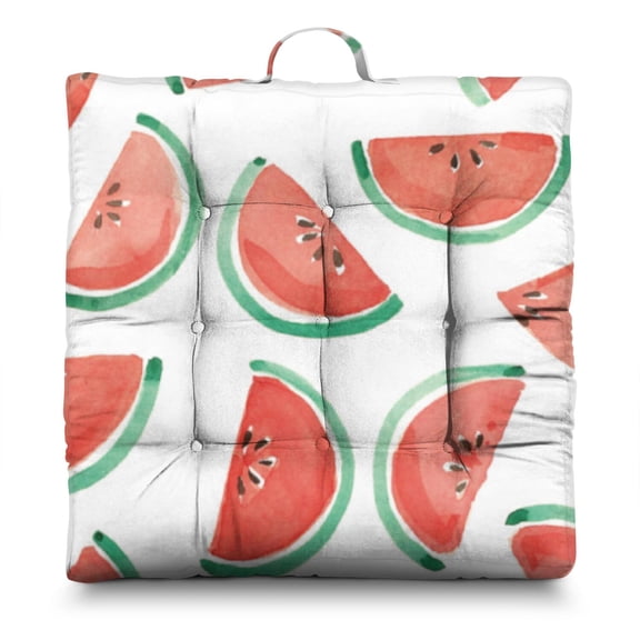 Tropical Watermelon Print Cushion – 22x22 Inch Square Pillow, Dutch Velvet, Refreshing Summer Aesthetic for Tatami & Living Room