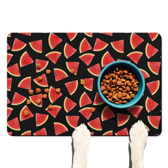 Tropical Watermelon & Sunshine Pet Mat - Non-Slip Dog Food Catcher, Absorbent & Easy to Clean, Summer Beach Theme