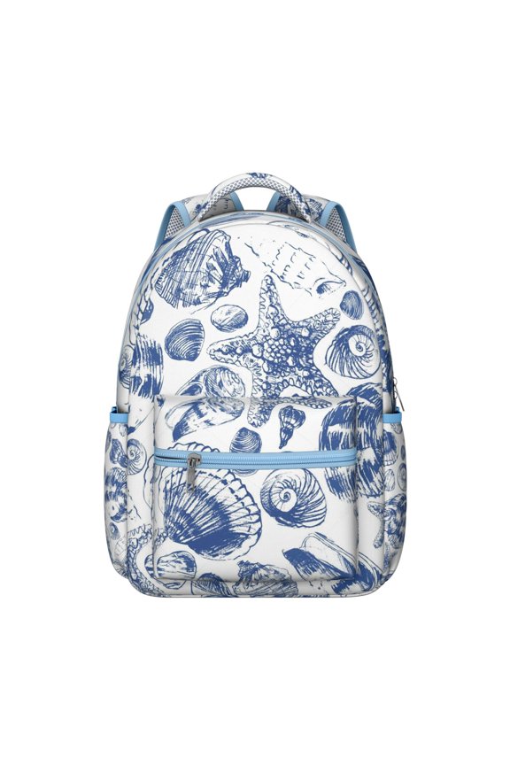 Tropical Waterproof Backpack for College Students - Stylish Seashell & Mermaid Design, Lightweight Daypack with Breathable Mesh & Organized Storage Pockets