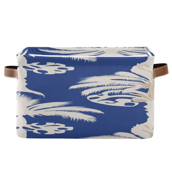 Tropical White Palm Trees Square Storage Bins with Handles Collapsible Containing Box 1 Pack