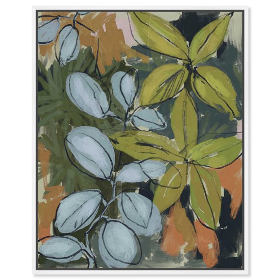 Tropical Window Canvas Print Floral Wall Decor by Notoriart, White Frame, 36 x 45