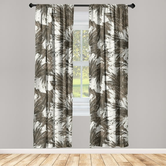 Tropical Window Curtains, Earthy Colored Exotic Pattern with Jungle Life Leaves Grunge Retro Effect, Lightweight Decor 2-Panel Set with Rod Pocket, Pair of - 28"x63", Dark Taupe White, by Ambesonne