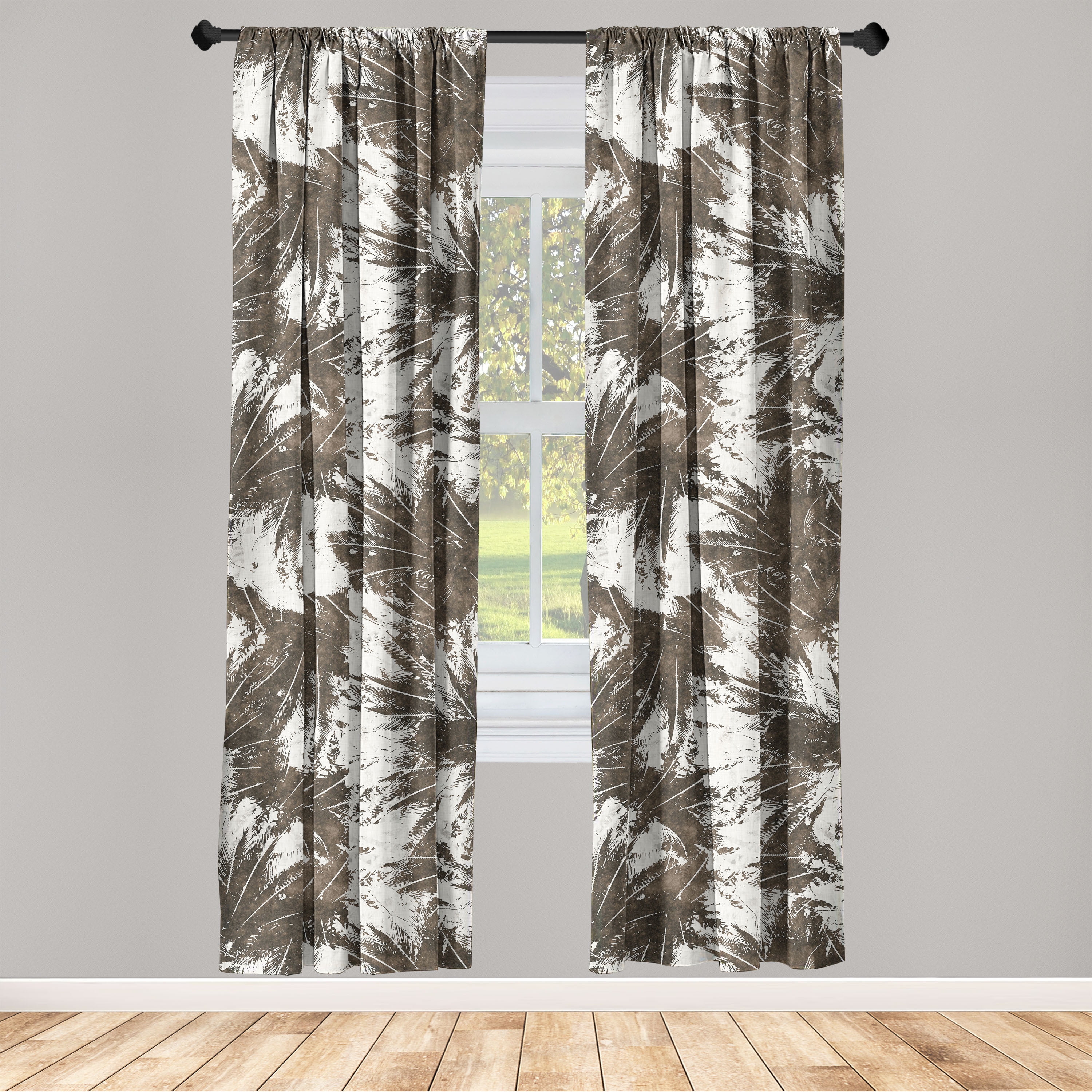 Earthy Window Screen Tropical Window Curtains, Earthy Colored Exotic Pattern with Jungle ...