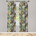 thumbnail image 1 of Tropical Window Curtains, Peacock Bird with Exotic Leaves Flowers Retro Style Illustration, Lightweight Decor 2-Panel Set with Rod Pocket, Pair of - 28"x63", Earth Yellow and Jade Green, by Ambesonne, 1 of 3