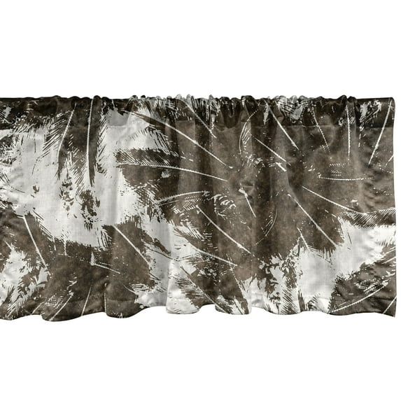 Tropical Window Valance, Earthy Colored Exotic Pattern with Jungle Life Leaves Grunge Retro Effect, Curtain Valance for Kitchen Bedroom with Rod Pocket, 54" X 18", Dark Taupe White, by Ambesonne