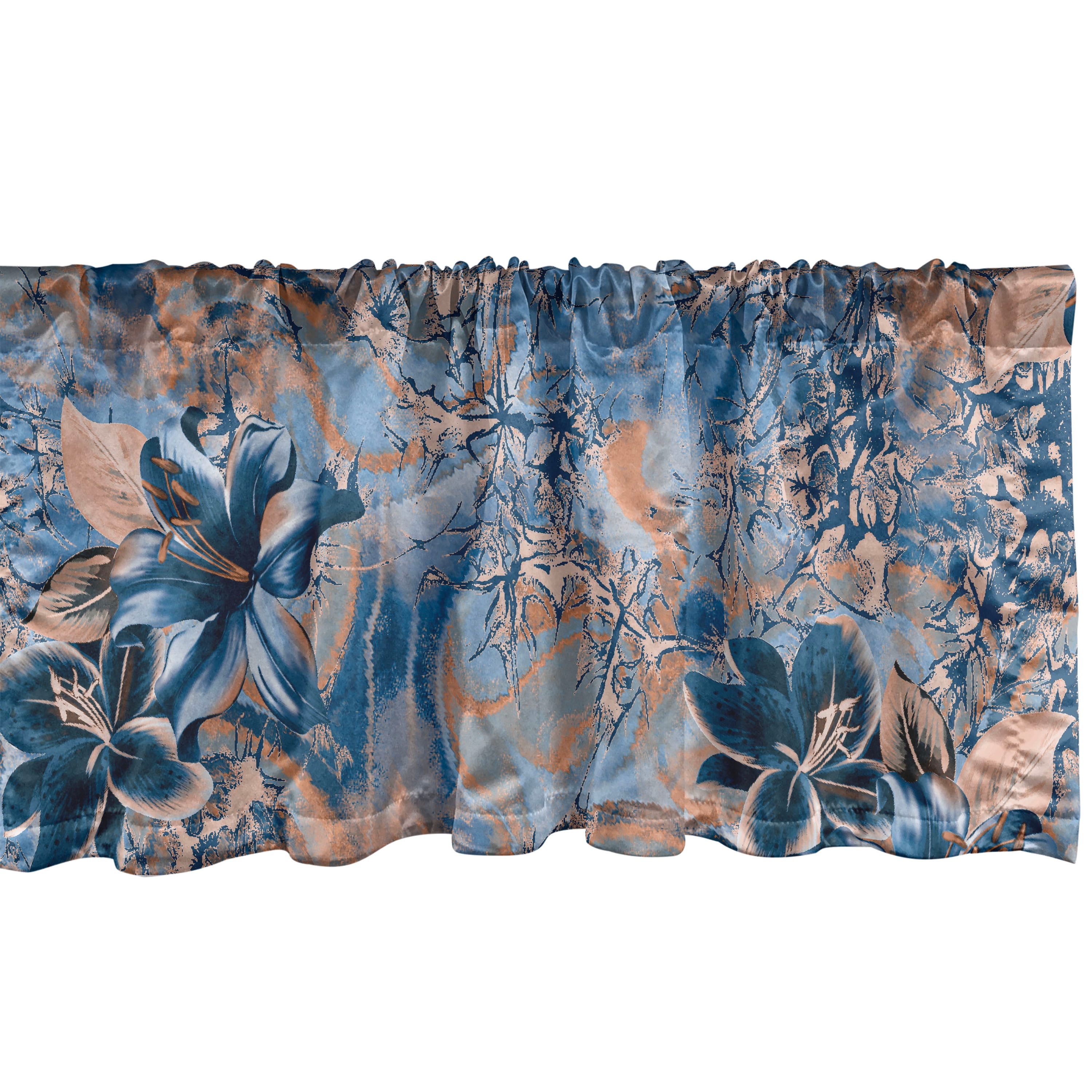 Rust Valance Tropical Window Valance, Grunge-Looking Flowers Abstract Digital ...