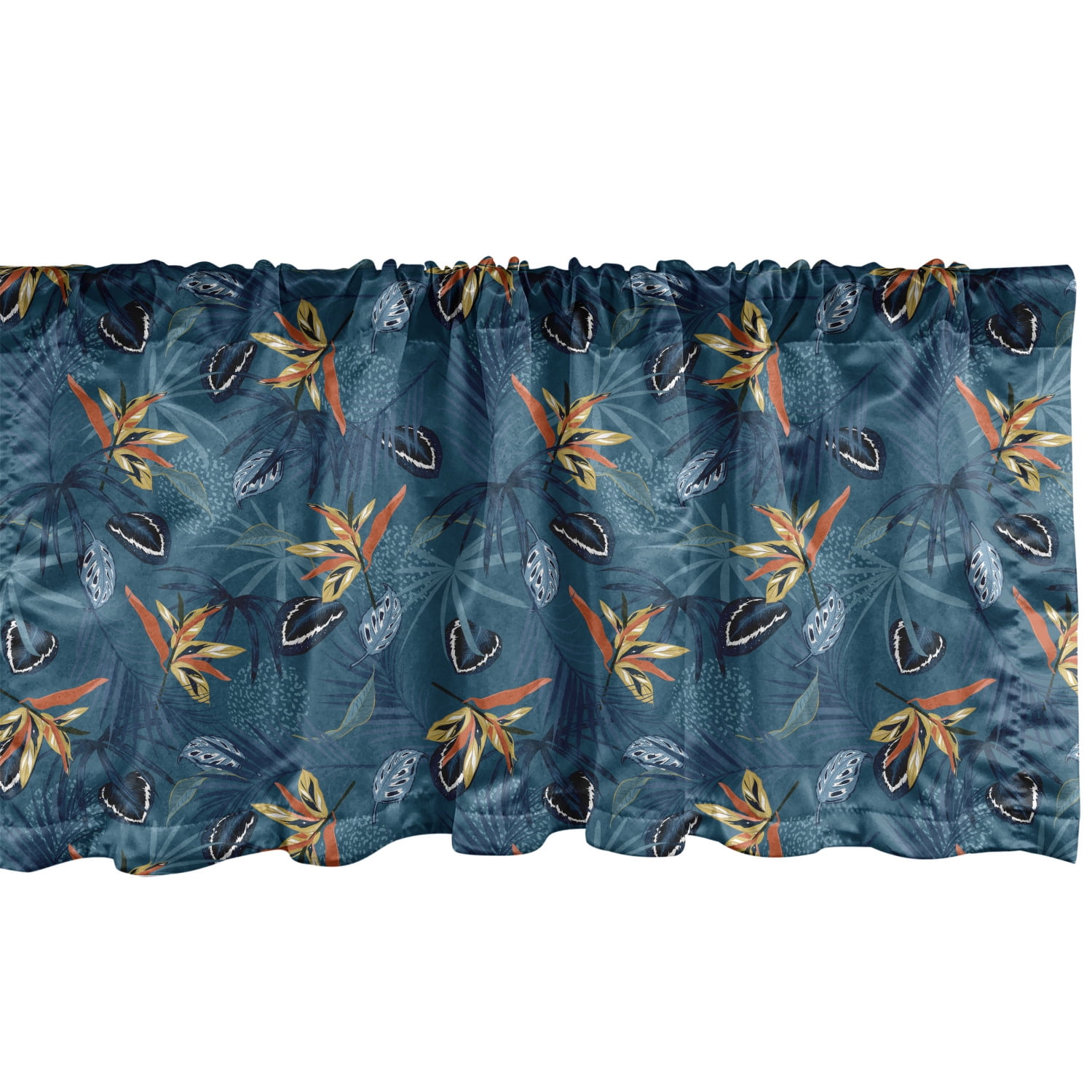 Tropical Window Valance Pack of 2, Exotic Rainforest Flower Leafage Plants Foliage Nature Botany