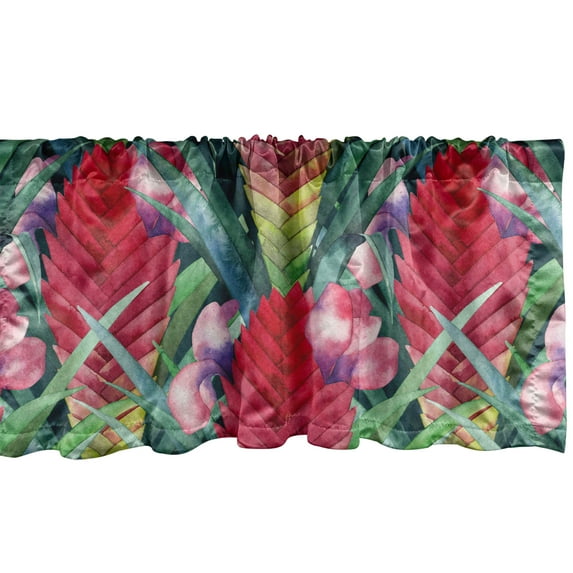 Tropical Window Valance, Repetitive Pattern of Tillandsia Cyanea and Leaves Illustration, Curtain Valance for Kitchen Bedroom with Rod Pocket, 54" X 18", Dried Rose and Jade Green, by Ambesonne