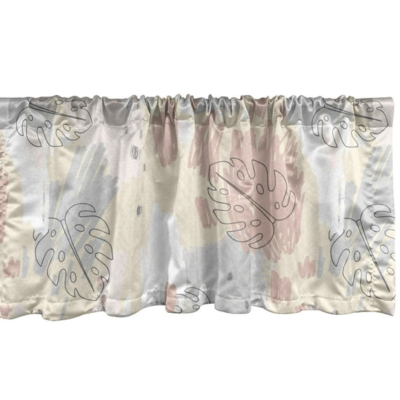 Tropical Window Valance, Simplified Monstera Leaves Brush Strokes Retro Vintage Hand-Drawn Style Art, Curtain Valance for Kitchen Bedroom with Rod Pocket, 54" X 18", Pale Mustard Grey, by Ambesonne