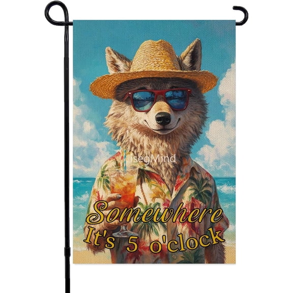 Tropical Wolf Garden Flag 12x18 Inch Outdoor Beach House Yard Farmhouse Decoration Banner for Spring and Summer