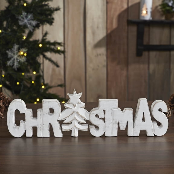 VHC Brands Christmas Carved Wooden Sign 15x4.25x1
