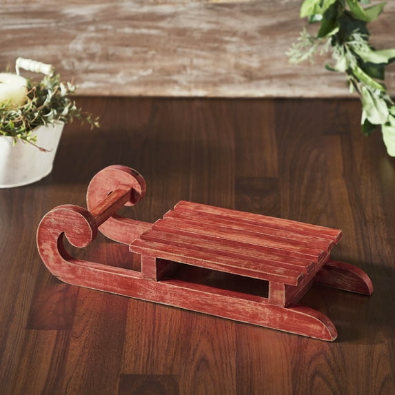 VHC Brands Red Sled Wooden Figurine 16x6x2.75