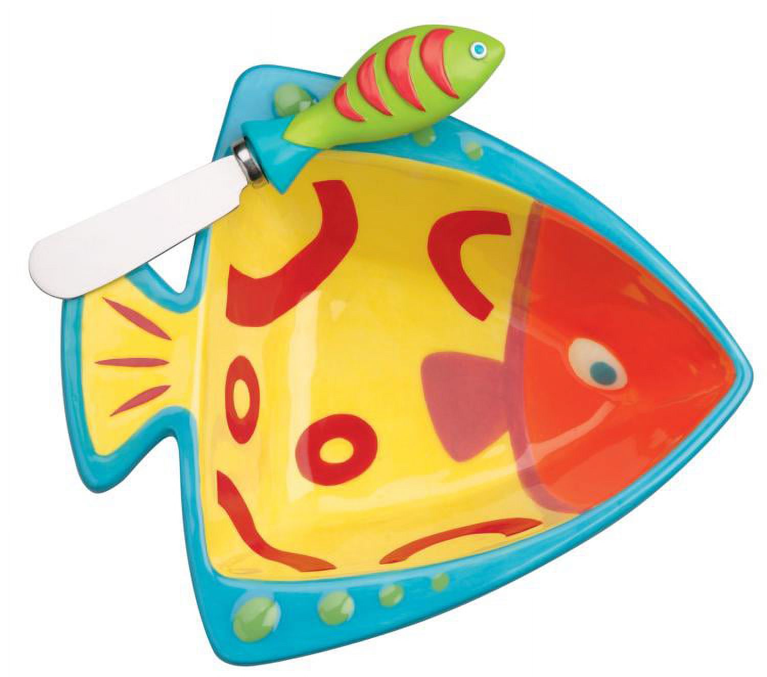 Tropical Yellow Blue and Orange Go Fish Dip Bowl and Spreader Set