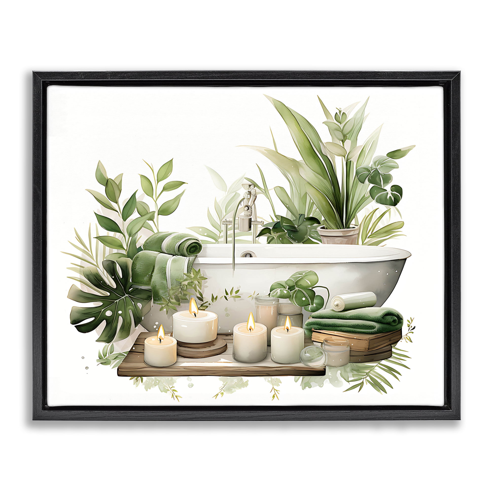 Tropical Zen Bathtub Black Framed Floater Canvas Wall Art, design by Lettered and Lined