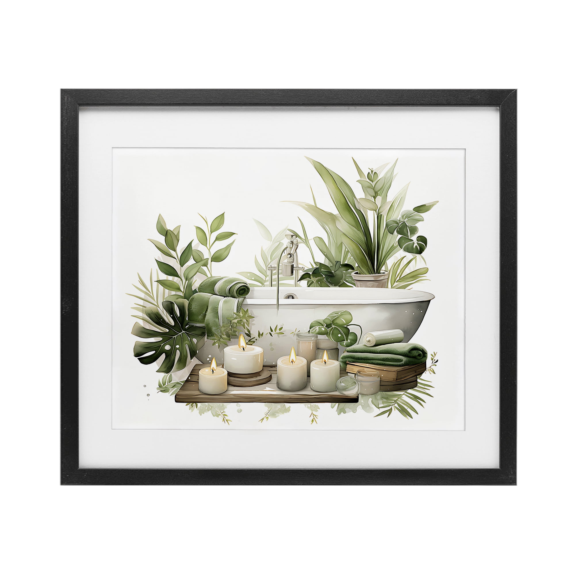 Tropical Zen Bathtub Black Framed Print Under Glass, design by Lettered and Lined