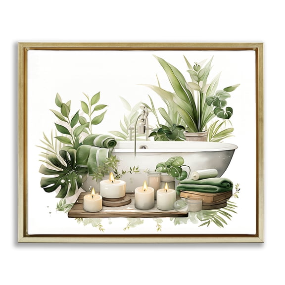 Tropical Zen Bathtub Gold Framed Floater Canvas Wall Art, design by Lettered and Lined