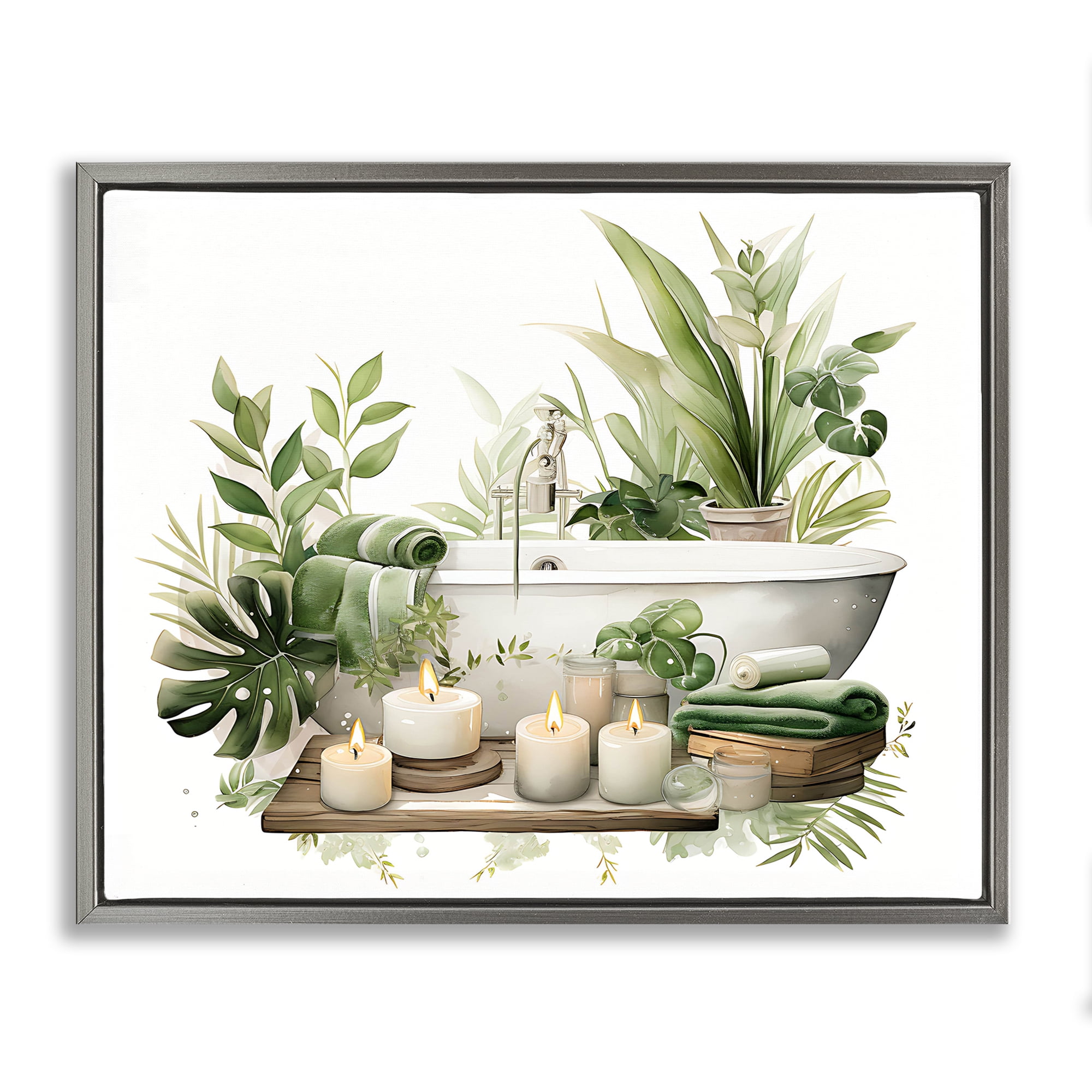 Tropical Zen Bathtub Gray Framed Floater Canvas Wall Art, design by Lettered and Lined