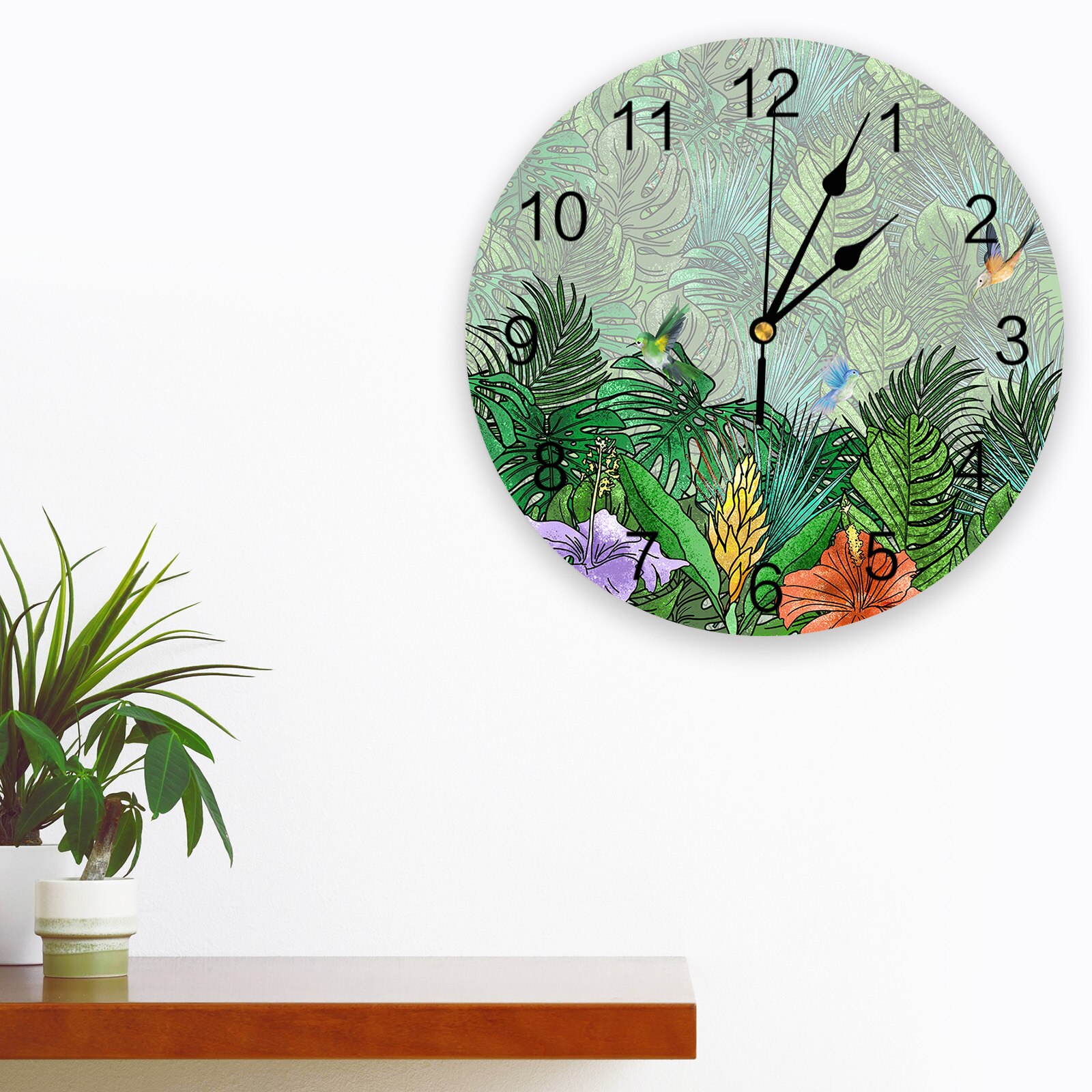 Tropical a Hummingbird Flower Wall Clock Modern Design Silent Bedroom