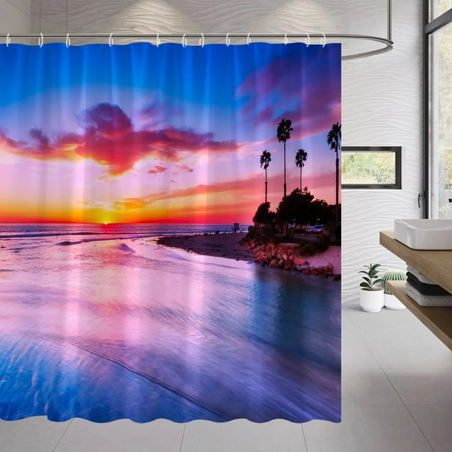 Tropical beach landscape Shower Curtains ocean sea Waves Marine life