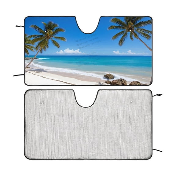 Tropical beach palms Windshield Sun shade, Front Window Sun Shade for Car SUV Truck - 55"x30", Foldable UV Ray Reflector Visor Shield Cover