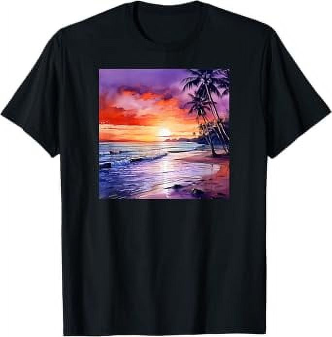 Tropical beach sunset with palm trees in pastel colors TShirt