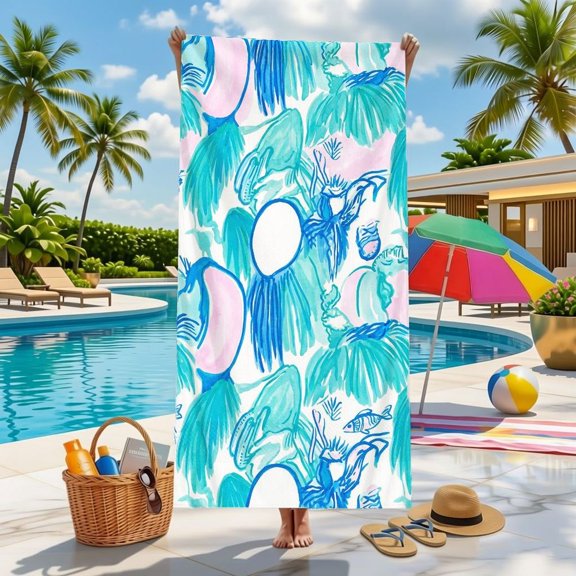 Tropical beach towels, bright palm leaves and floral prints, soft and absorbent sand-free bath towels, suitable for swimming, travel, resorts, spas, picnics and vacation leisure