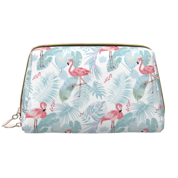 Tropical flamingo pink Makeup Bag, Large Capacity Travel Cosmetic Bag for Women Girls- Travel Toiletry Bag Leather Portable Waterproof Makeup Case Organizer with Handle