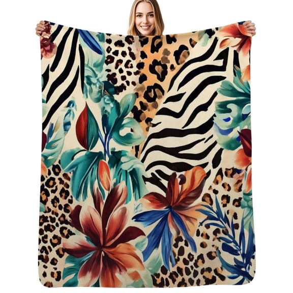 Tropical floral animal print fabric Flannel Blanket Warm Soft Bedding Throws Winter Camping Chair Sofa Bed