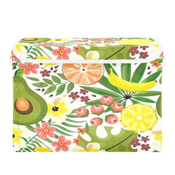 Tropical fruit floral pattern Large Storage Bins with Linen Collapsible Foldable Storage Cubes Fabric Closet Organizer Containers box with Flip-Top