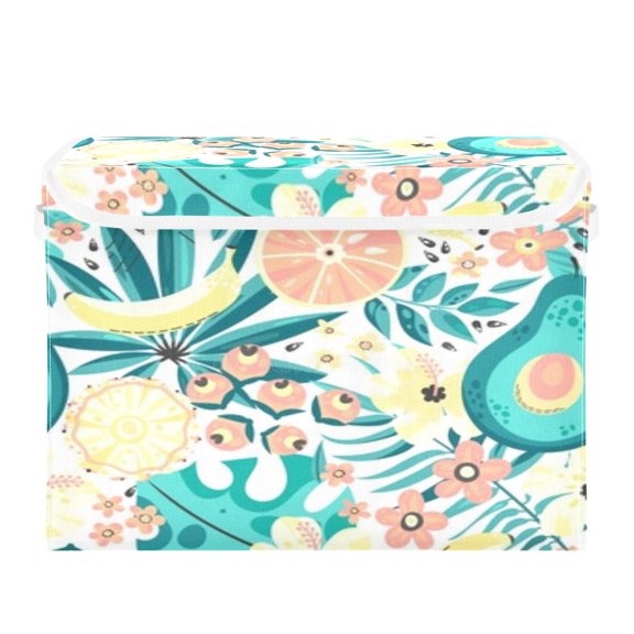 Tropical fruit floral pattern design(2) Large Toy Box Chest Storage with Flip-Top Lid, Collapsible Storage Boxes Container Bins for Toys, Playroom Organizers