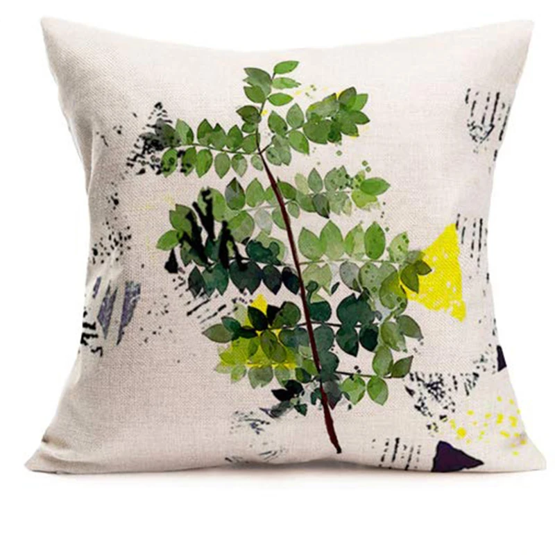Tropical herb printed linen pillowcase sofa cushion cover home
