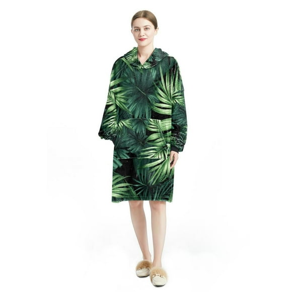 Tropical jungle palm fronds Ultra-Soft Microfiber Polyester Wearable Blanket for Cozy Lounging - Snuggle Up in Comfort and Style with this Plush Oversized Throw