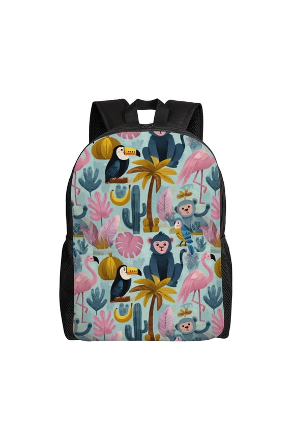 Tropical jungle scene Backpack with 15 Inch Laptop Compartment,Water-Resistant Daypack, Large Capacity Backpack with Adjustable Breathable Shoulder Straps for Daily Use Travel Gym