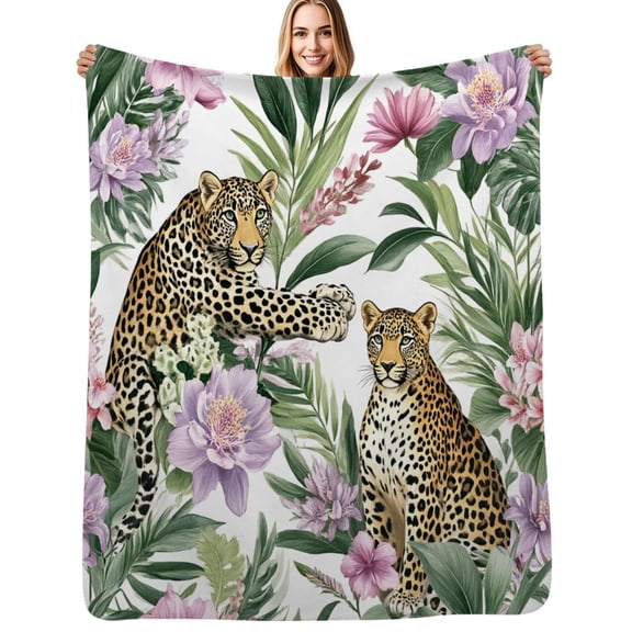 Tropical leopards floral paradise Flannel Blanket Warm Soft Bedding Throws Winter Camping Chair Sofa Bed