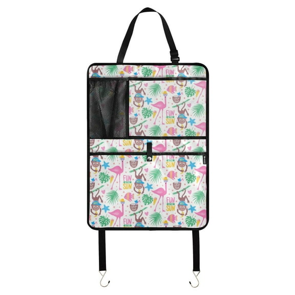 Tropical monkey flamingo fun 184 Pack Kick Mat Back Seat Protector With Storage Pockets, Universal Car Seat Back Organizer For Pets, Waterproof Backseat Protector For Most Car