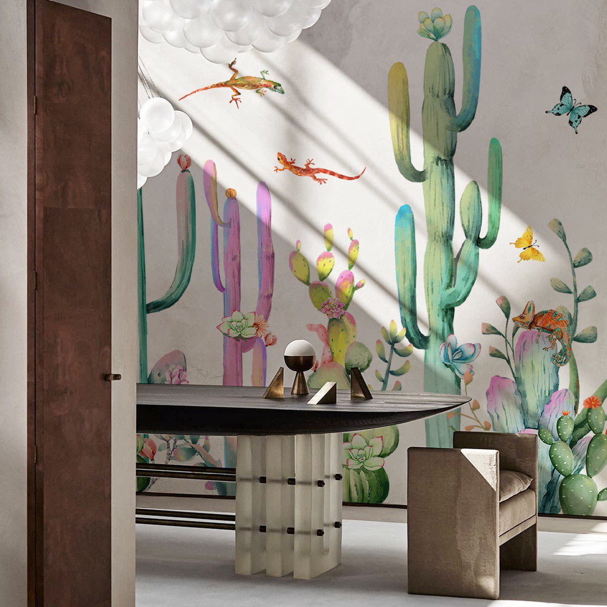 Tropical plant wall stickers, large cactus wall stickers, plant flower wall stickers, cactus wall stickers DIY Transparent decal Peel and Stick Removable Wall Stickers for Living Room Bedroom TV Wall
