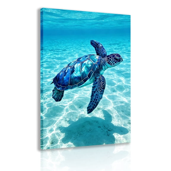 Tropical sea turtle wall art canvas frame, blue ocean-themed wall painting, coastal animals, suitable for coastal, seaside villas and tropical home decoration.