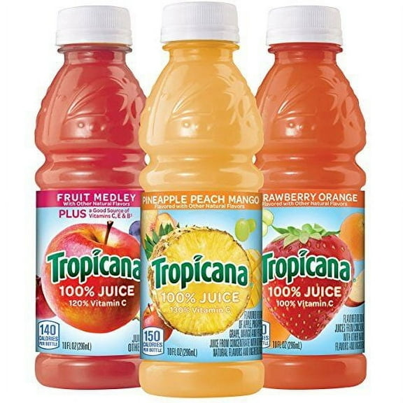 Tropicana 100% Juice 3 Flavor Fruit Blend Variety Pack, 10 oz, 24 Pack Bottles
