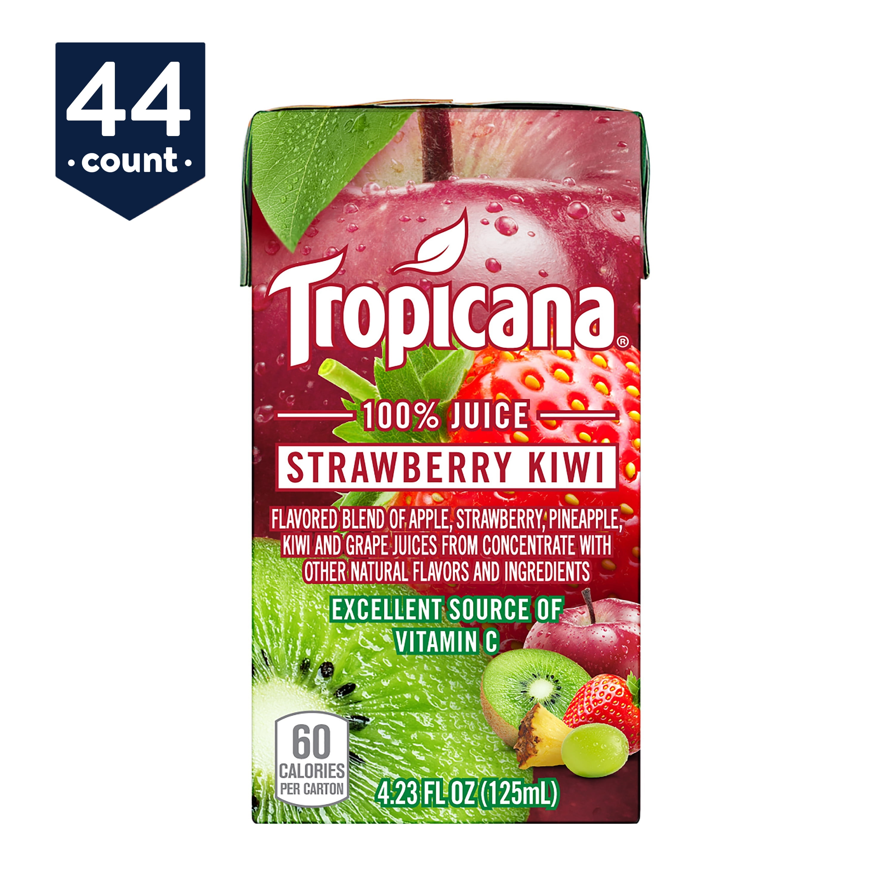 Tropicana 100 Juice Box Strawberry Kiwi 4.23 oz Boxes 44 Count