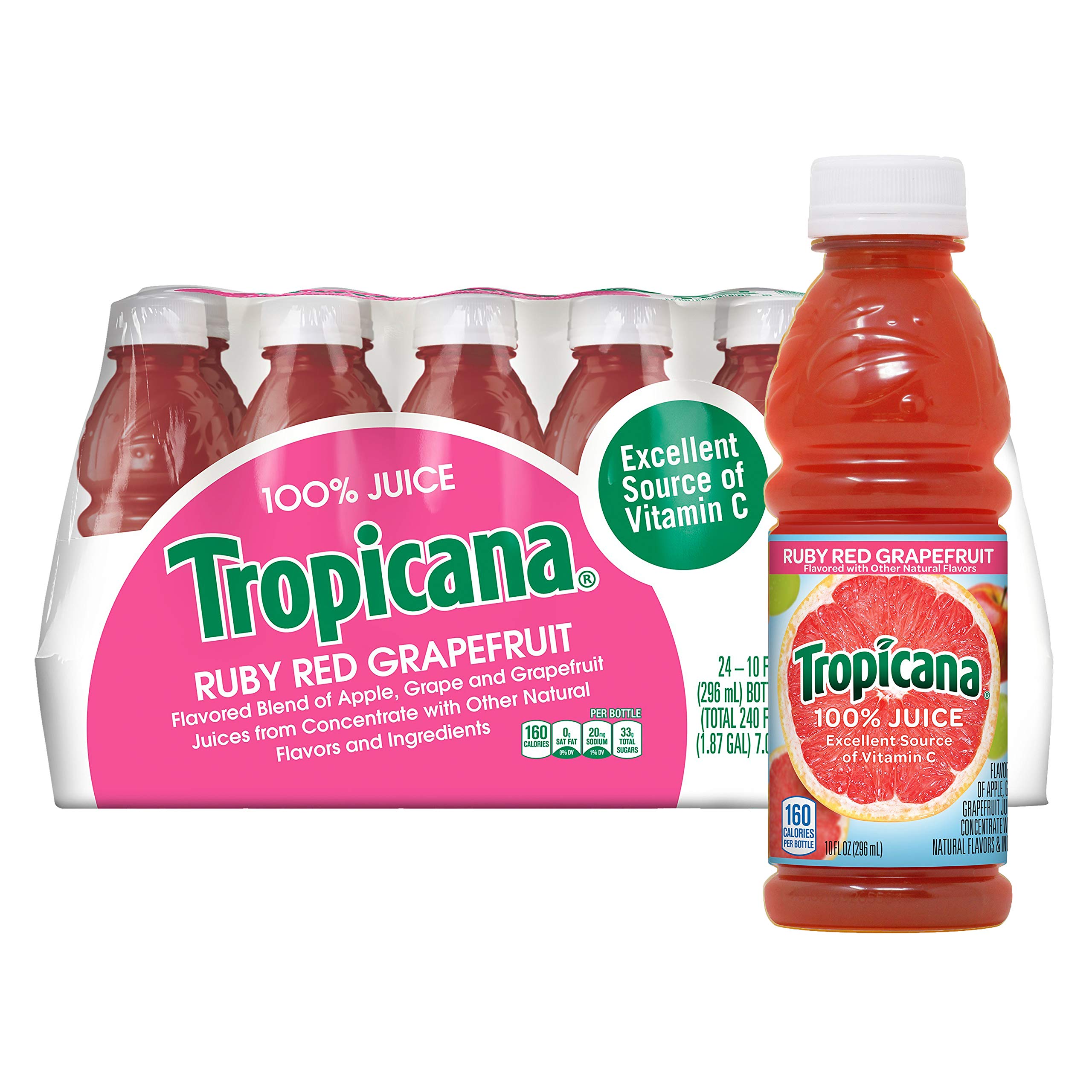 Tropicana 100 Juice, Ruby Red Grapefruit, 10 Fl Oz (Pack Of 24) Real